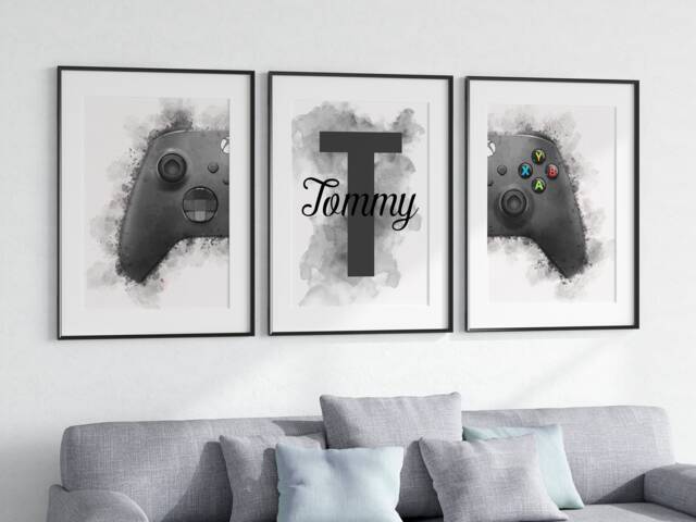 Set Of 3 Gaming Wall Prints, Personalised Print, Gamer Poster, Boys Art, Man Cave Bedroom Home Decor 1041 - image 1