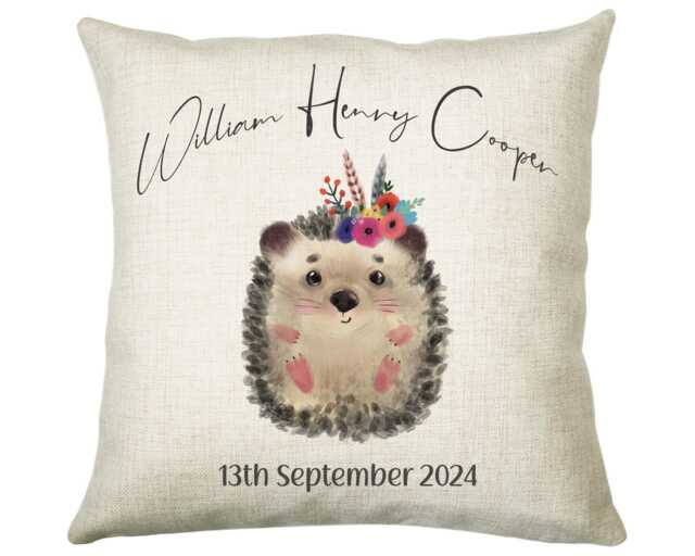 Personalised Hedgehog Cushion Magical Gift Printed Name Design New Baby - Pillow Girls Bedroom Decor For Birthday Cs320 - image 1