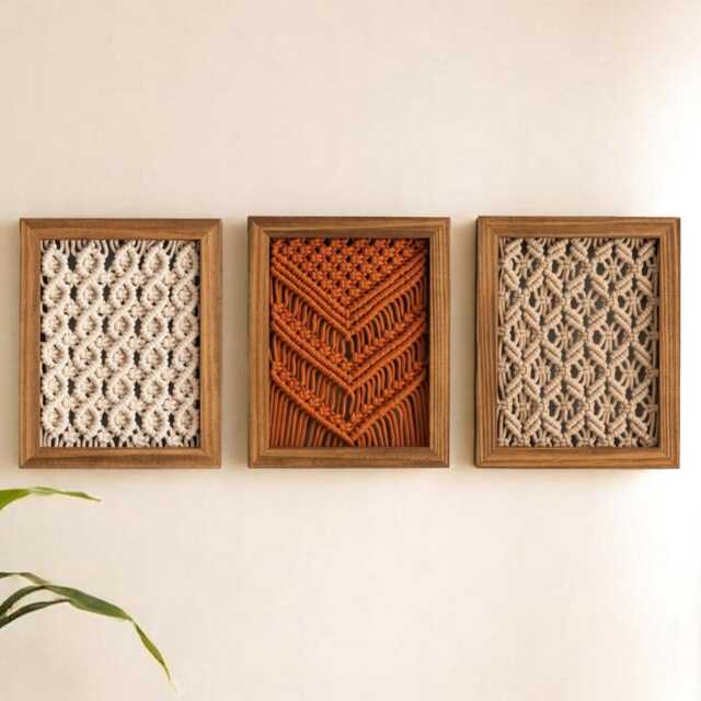 Framed Macrame Wall Art, Boho Home Decor, Minimalist Fiber Hanging, Housewarming Gift U09 - image 1