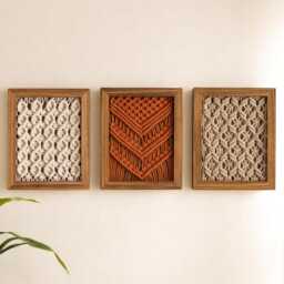 Framed Macrame Wall Art, Boho Home Decor, Minimalist Fiber Hanging, Housewarming Gift U09 - thumbnail 1