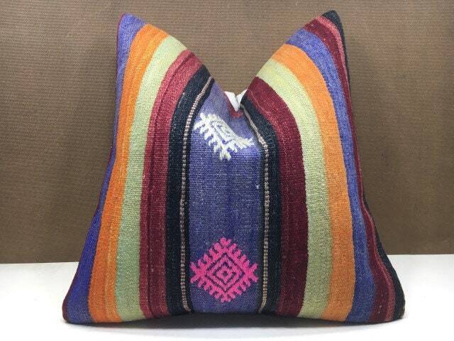 Handwoven Kilim Pillow Cover, Bohemian Home Decor - 20x20 - image 1