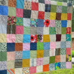 Funky Patchwork Quilt Vintage Farmhouse Cotton Blanket - 81x81 - thumbnail 4