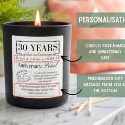 Personalised 30Th Pearl Wedding Anniversary Candle - Custom Names & Date Gift Vegan Soy Wax 30 Years Married Present - thumbnail 3