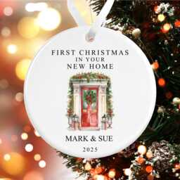 First Christmas in Your New Home Decoration - Personalised Tree Ornament Red Door Ceramic Bauble Housewarming Gift At - thumbnail 1