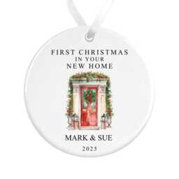 First Christmas in Your New Home Decoration - Personalised Tree Ornament Red Door Ceramic Bauble Housewarming Gift At - thumbnail 2