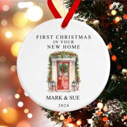 First Christmas in Your New Home Decoration - Personalised Tree Ornament Red Door Ceramic Bauble Housewarming Gift At - thumbnail 3