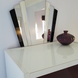 Art Deco Fantail Wall Mirror - Black Stained Glass Hand Made - thumbnail 2