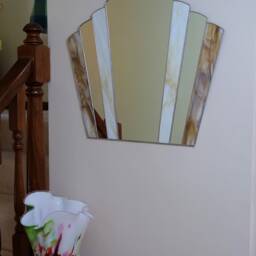 Art Deco Fantail Wall Mirror - Black Stained Glass Hand Made - thumbnail 3