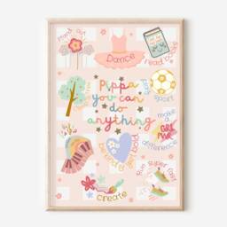 Personalised Girls, You Can Do Anything Prints. Positive Affirmation Print For Girls Room, Nursery Or Playroom - Prints Only, Unframed - thumbnail 2