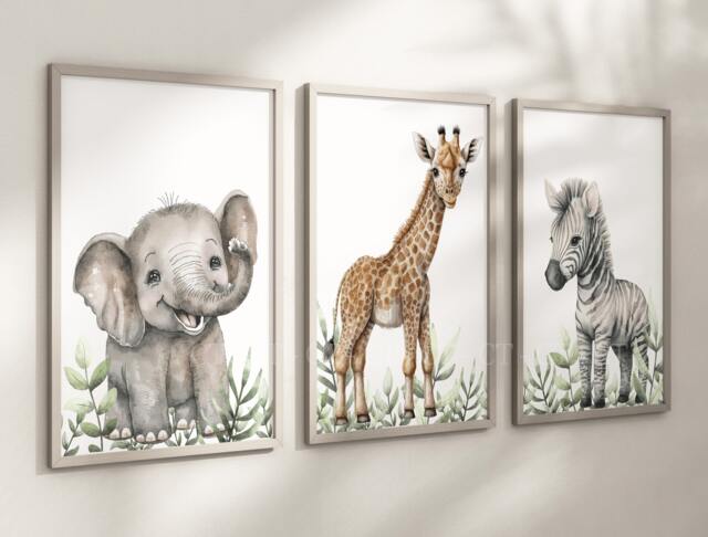 Choose Your Own Safari Jungle Animal Elephant Giraffe Zebra Boys Girls A4 Or A3 Nursery Set Of Unframed Prints - image 1
