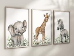 Choose Your Own Safari Jungle Animal Elephant Giraffe Zebra Boys Girls A4 Or A3 Nursery Set Of Unframed Prints - thumbnail 1