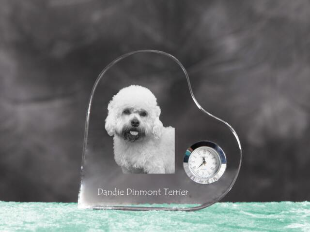 Dandie Dinmont Terrier - Crystal Clock in The Shape Of A Heart With Image Pure-Bred Dog - image 1