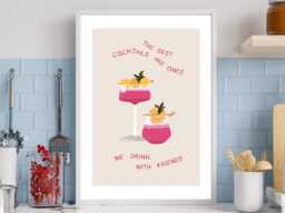 Best Cocktails With Friends - Wall Print Abstract Cocktail Friend Quote Gift Idea Bespoke Poster A5 A4 A3 Framed Or Unframed - thumbnail 1