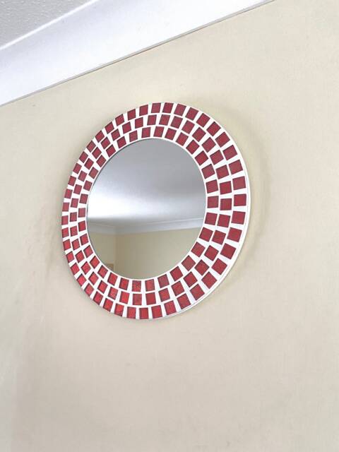 Rose Red Round Mosaic Mirror - image 1