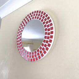 Rose Red Round Mosaic Mirror - thumbnail 2