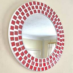 Rose Red Round Mosaic Mirror - thumbnail 4