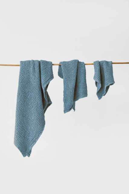 Gray Blue Linen Waffle Towel Set - Soft Towels For Face, Hand, Body Quick Dry Spa Stonewashed Bathroom Gift Him Or Her - image 1