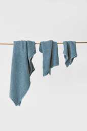 Gray Blue Linen Waffle Towel Set - Soft Towels For Face, Hand, Body Quick Dry Spa Stonewashed Bathroom Gift Him Or Her - thumbnail 1