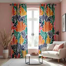 Colorful Tropical Leaf Eyelet Curtains, Bold Floral Print Drapes, Vibrant Boho Window Treatment, Living Room Custom Length Panel Curtains - thumbnail 1