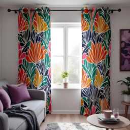 Colorful Tropical Leaf Eyelet Curtains, Bold Floral Print Drapes, Vibrant Boho Window Treatment, Living Room Custom Length Panel Curtains - thumbnail 2