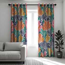 Colorful Tropical Leaf Eyelet Curtains, Bold Floral Print Drapes, Vibrant Boho Window Treatment, Living Room Custom Length Panel Curtains - thumbnail 3