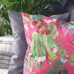 Floral Velvet Cushion Cover Botanical Print, Pink Tropical Pillow - thumbnail 3