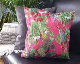 Floral Velvet Cushion Cover Botanical Print, Pink Tropical Pillow - thumbnail 1