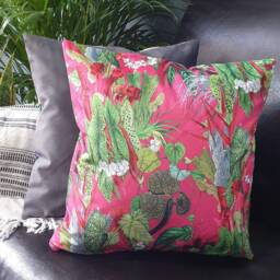 Floral Velvet Cushion Cover Botanical Print, Pink Tropical Pillow - thumbnail 2