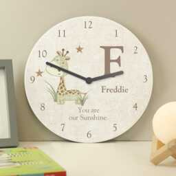 Personalised Hessian Giraffe Shabby Chic Large Wooden Clock - Nursery Decor Gift New Born 1st Birthday Christening - thumbnail 3