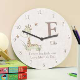 Personalised Hessian Giraffe Shabby Chic Large Wooden Clock - Nursery Decor Gift New Born 1st Birthday Christening - thumbnail 2