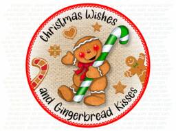 Gingerbread Kisses Wreath Sign, Gingerbread Candy Wreath, Christmas Xmas Christmas Wishes - thumbnail 1