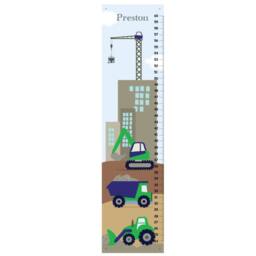 Canvas Growth Chart Blue & Green Construction Trucks Boys Bedroom Baby Nursery Wall Art - thumbnail 2