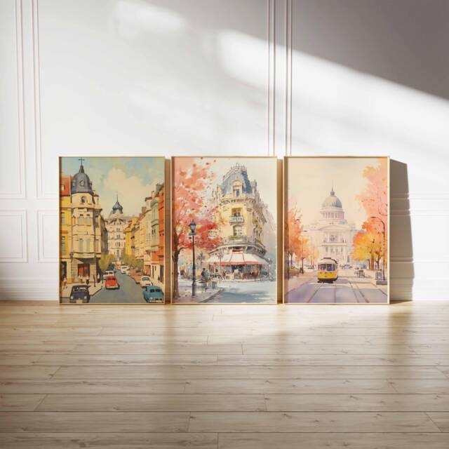 Set Of 3 Bucharest Poster, Romania European Culture Travel Print, Wall Decor, Art - image 1