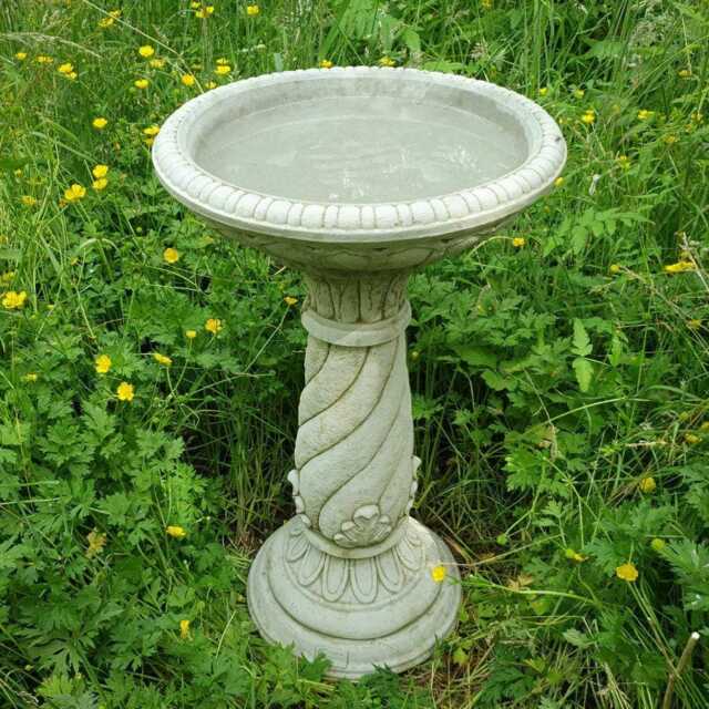 Large Barley Twist Solid Stone Birdbath English Garden Vintage Outdoor Ornament - image 1