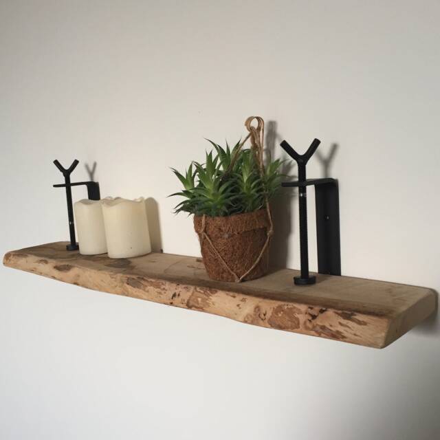Oak Industrial Wall Shelf With Large Rotary Clamps - image 1