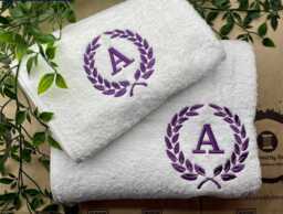 Personalised Embroidered Monogram Laurel Towel Hand Bath Sheet 500Gsm 100% Cotton