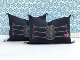 Yakiti-Black Square Moroccan Pillows, Aka Cactus Silk Pillow, Decorative Pillows, Sabra Pillows, Moroccan Decor Designer Cactus - thumbnail 1