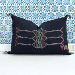 Yakiti-Black Square Moroccan Pillows, Aka Cactus Silk Pillow, Decorative Pillows, Sabra Pillows, Moroccan Decor Designer Cactus - thumbnail 3