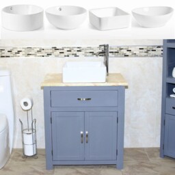 Bathroom Grey Painted Vanity Cabinet Modern Wash Stand Golden Onyx Top Ceramic Basin 502Ggocbc - thumbnail 2