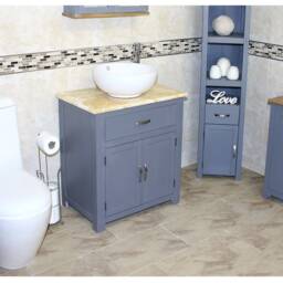 Bathroom Grey Painted Vanity Cabinet Modern Wash Stand Golden Onyx Top Ceramic Basin 502Ggocbc - thumbnail 3