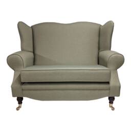 Wing Back Queen Anne Cottage 2 Seater Sofa -Sage Green Herringbone - Dark Castor Legs - thumbnail 2