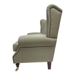 Wing Back Queen Anne Cottage 2 Seater Sofa -Sage Green Herringbone - Dark Castor Legs - thumbnail 4