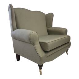 Wing Back Queen Anne Cottage 2 Seater Sofa -Sage Green Herringbone - Dark Castor Legs