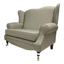 Wing Back Queen Anne Cottage 2 Seater Sofa -Sage Green Herringbone - Dark Castor Legs - thumbnail 3