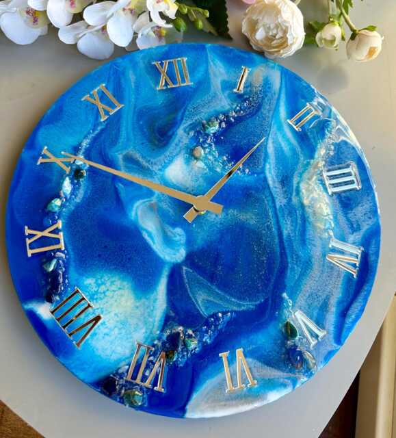 Ocean Blue Epoxy Resin Clock, Nautical Design - image 1
