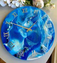 Ocean Blue Epoxy Resin Clock, Nautical Design