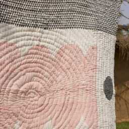 Hand Block Printed Reversible Cotton Kantha Quilt - Moon Phase Abstract Totem Bedding - thumbnail 4