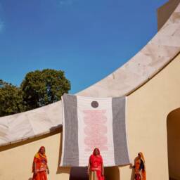 Hand Block Printed Reversible Cotton Kantha Quilt - Moon Phase Abstract Totem Bedding - thumbnail 2