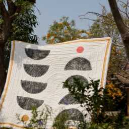 Hand Block Printed Reversible Cotton Kantha Quilt - Moon Phase Abstract Totem Bedding - thumbnail 3