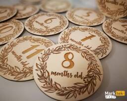 Baby Shower Gift For Newborn Child - Set Of 12 Milestone Plaques Each Month Age, Engraved & Personalized By Marktek Deco - thumbnail 1
